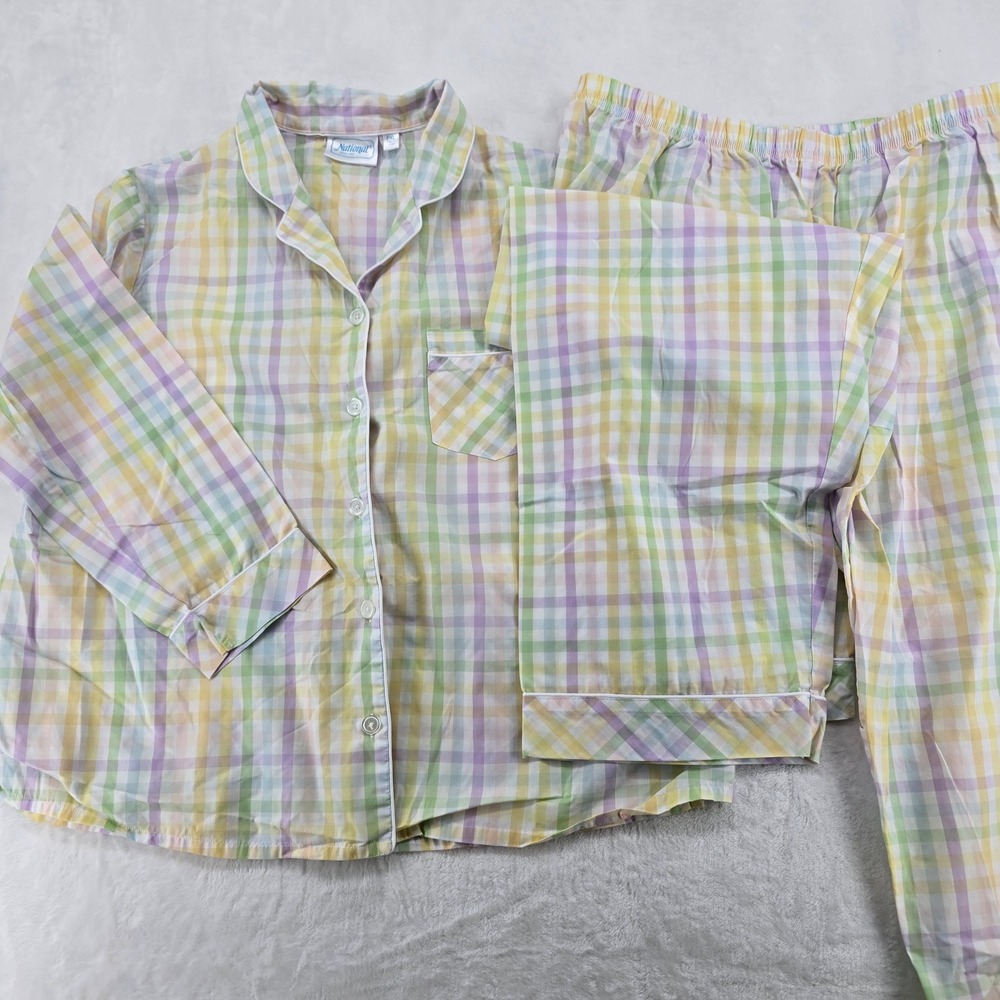 National Pajama Set Womens PXL Pajamas Pastel Plaid Cotton‎ Blend Gingham